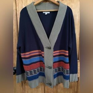 Woman Within Cardigan Sweater 18/20 Large Retro Boho Fair Isle Stripe Grandpa